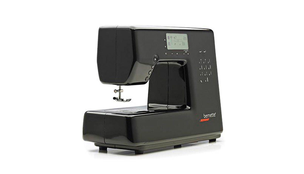 Bernette by Bernina sewing machine in black, angled view