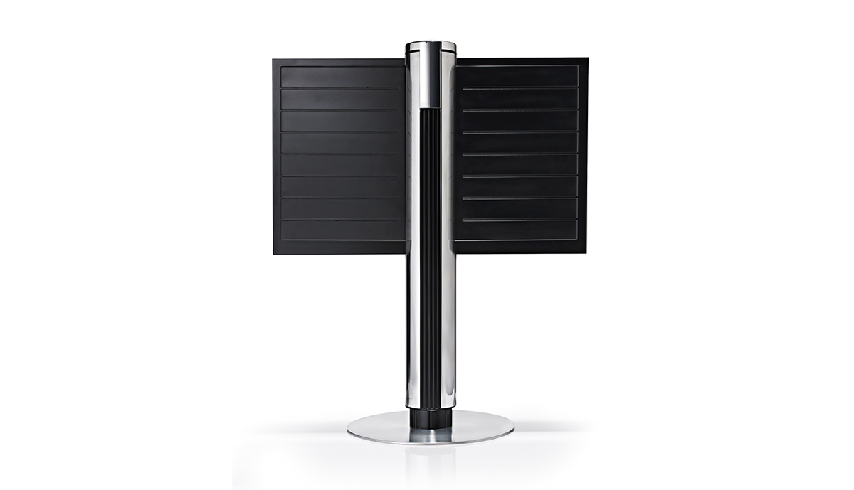 Beovision 2004 freestanding television with dual panels on a chrome column
