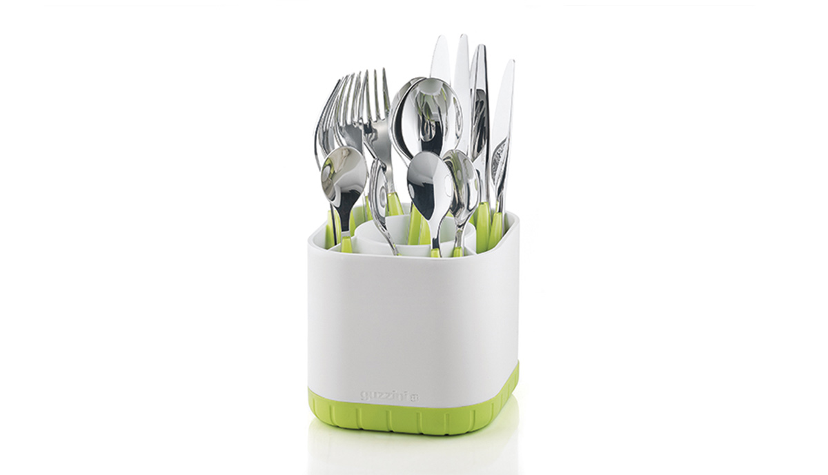 Guzzini cutlery drainer holding utensils